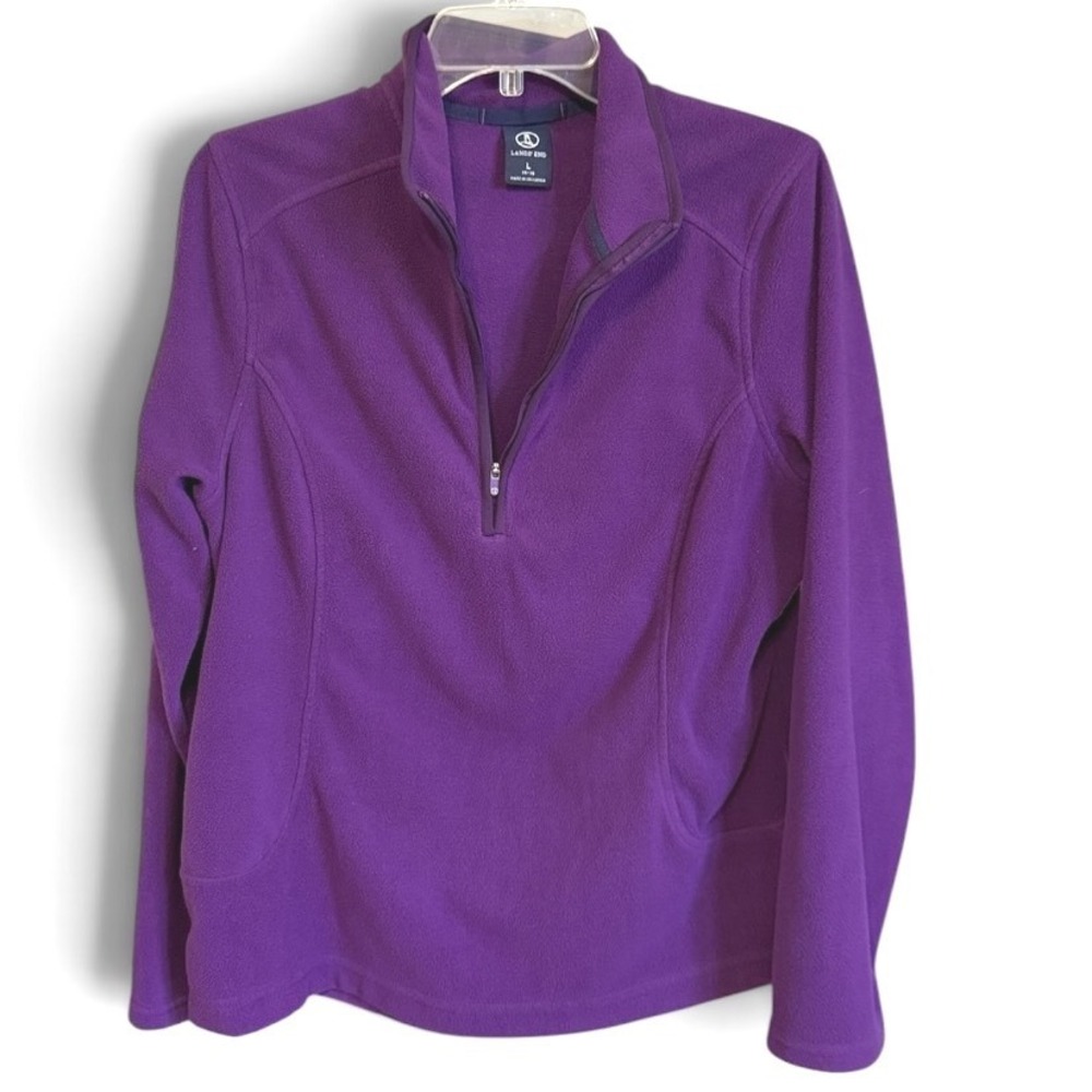 Lands End Fleece Pullover Womens L 14-16 Purple Quarter Zip Mock Neck Gorpcore